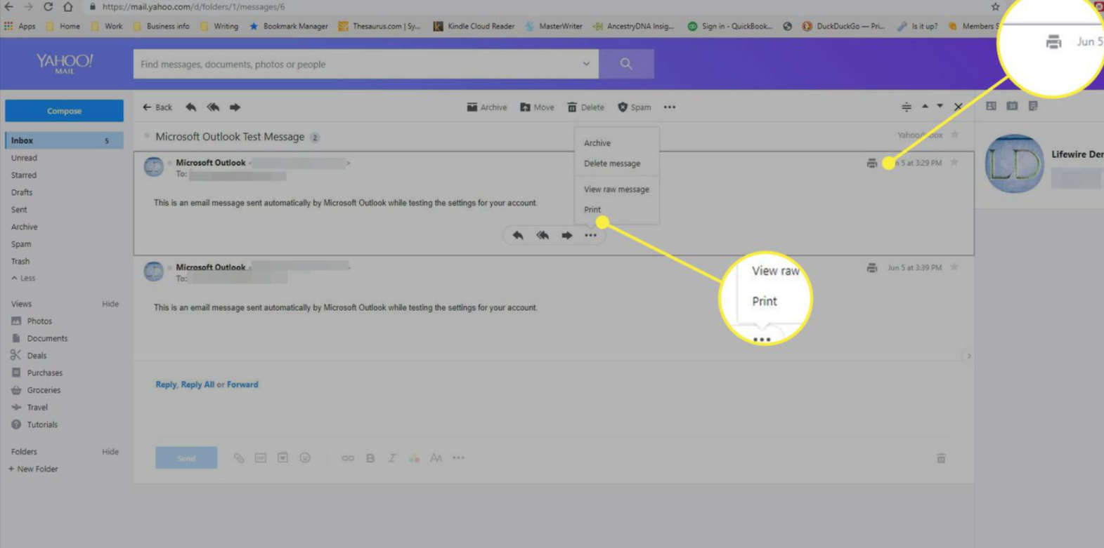 print Yahoo emails